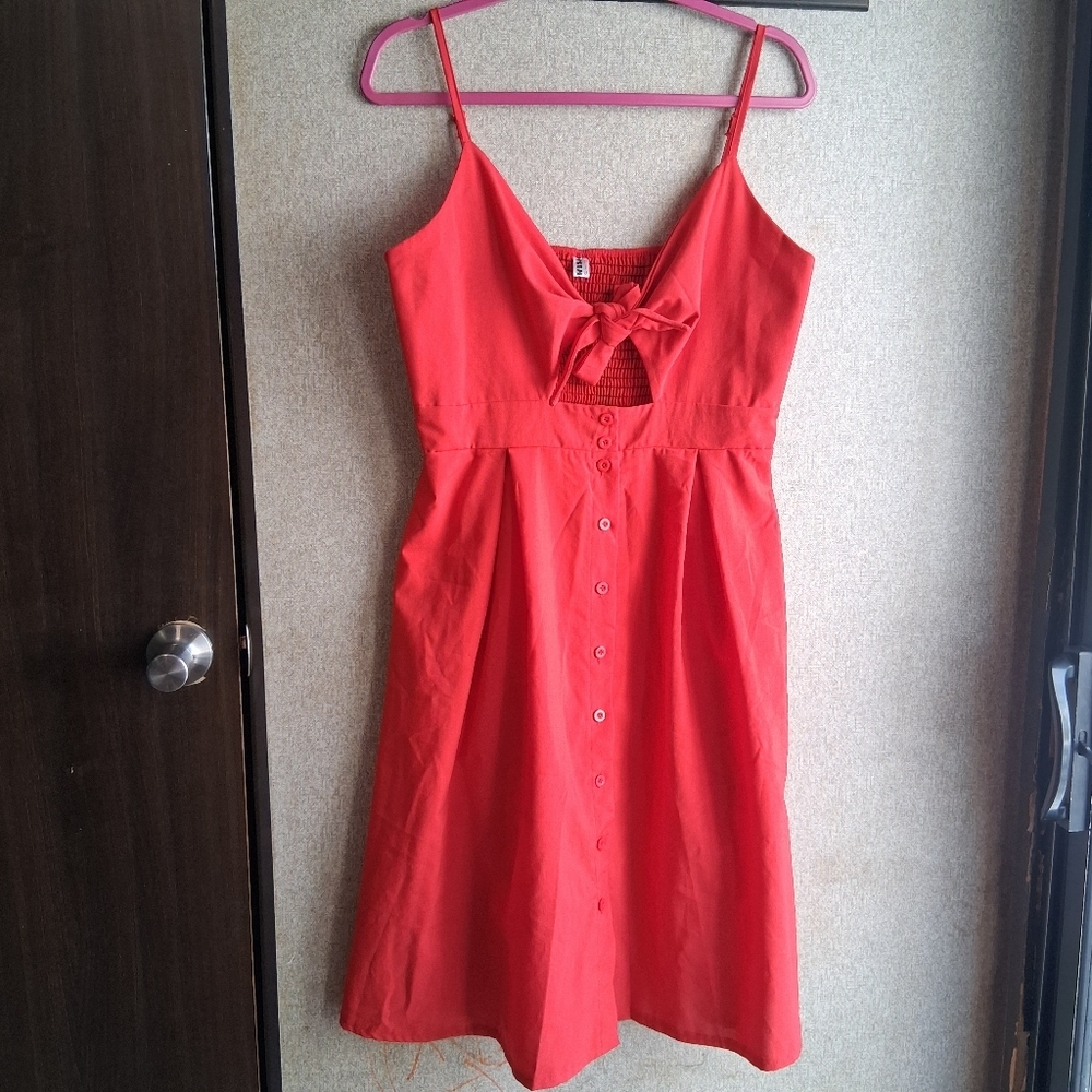 Red Sun Dress Size XL Cutout Button Details Smocked Back spring summer